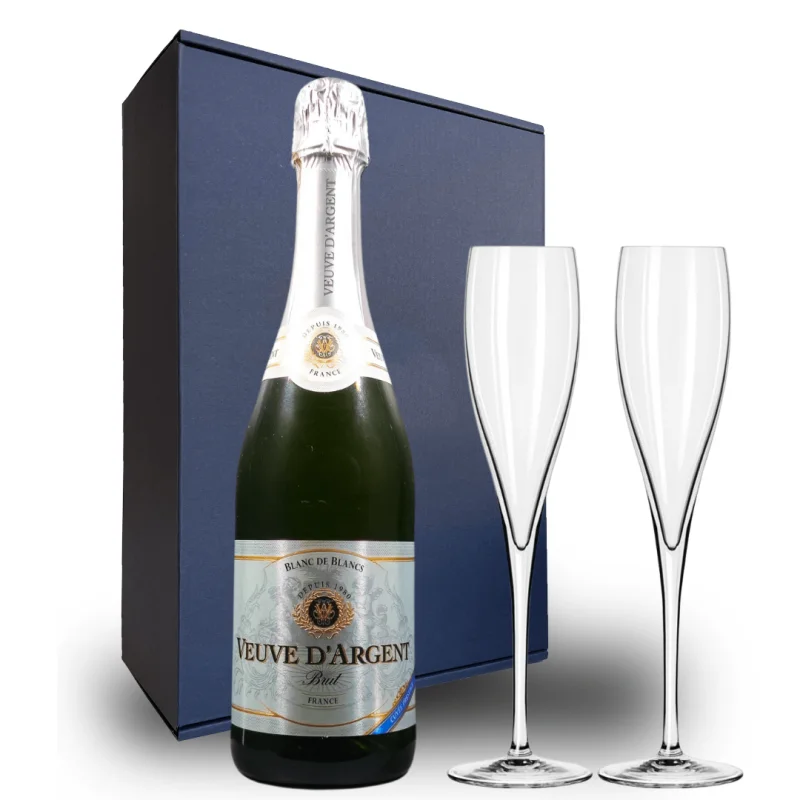 Personalised Veuve D’Argent Cuvee Prestige Blanc de Blanc Hamper – Includes 2 Champagne Flutes and Gift Boxed