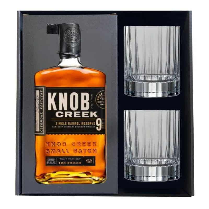 Personalised Knob Creek 9 Year Old Bourbon 700ml – Includes 2 Crystal Whisky glasses