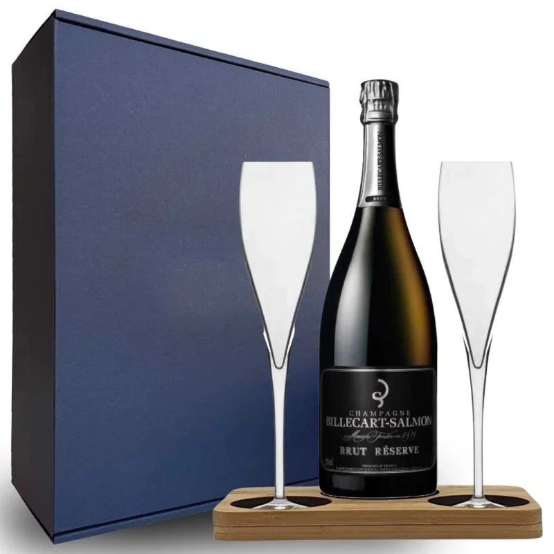 Billecart Salmon Brut Reserve Champagne Gift Hamper – includes 2 Fine Crystal Champagne Flutes and Presentation Stand