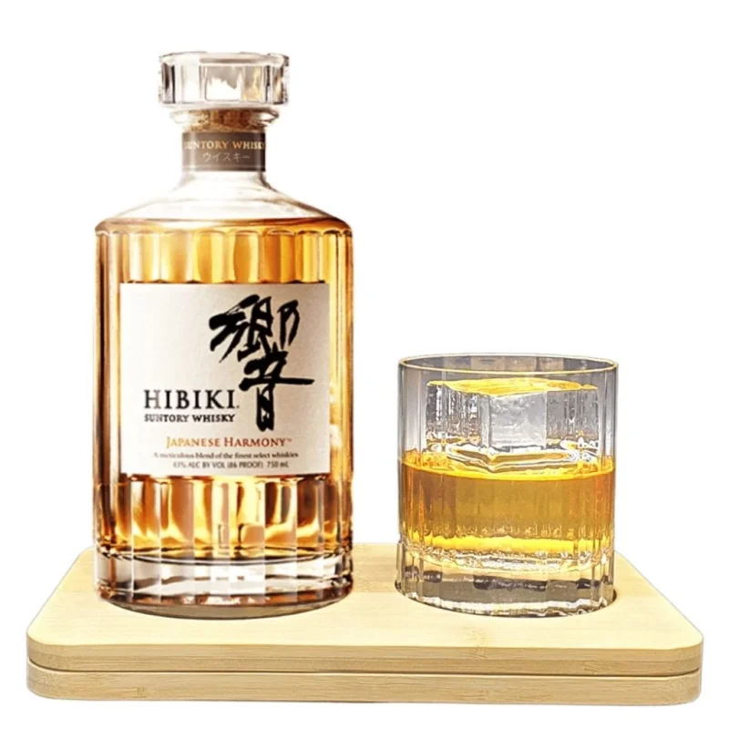Hibiki Japanese Harmony Tasting Set Gift Hamper – Includes Wooden Presentation Stand and 1 Luigi Bormioli Heavy Whisky Crystal Glass
