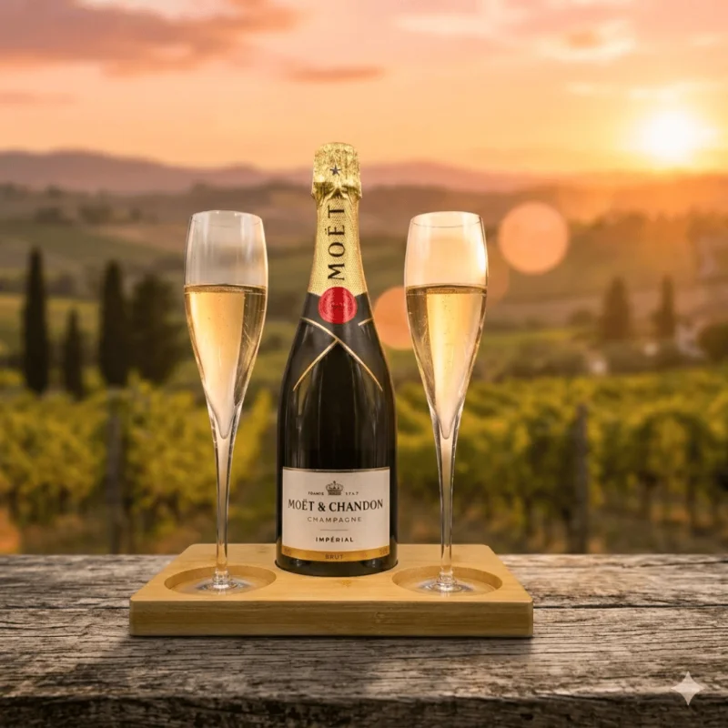 Moet & Chandon Champagne Gift Hamper – Includes 2 Fine Crystal Champagne Flutes and Wooden Presentation Stand
