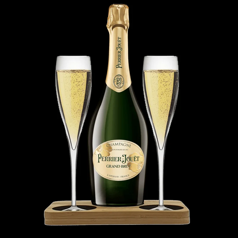 Personalised Perrier Jouet Presentation Stand Hamper Pack Includes 2 Fine Crystal Champagne Flutes