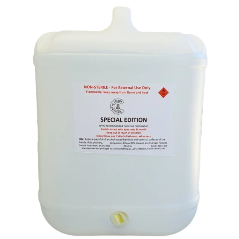Hand Sanitiser 20L – 80% Ethanol Made by Craft Whisky Distillery