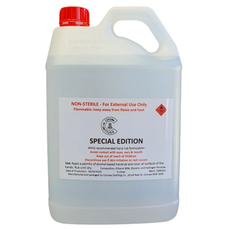 Hand Sanitiser 5L – 80% Ethanol Made by Craft Whisky Distillery