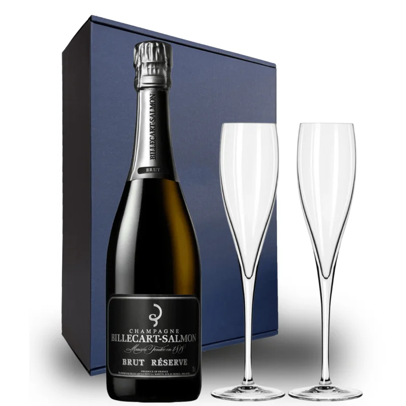 Billecart Salmon Brut Reserve Champagne Gift Hamper – Includes 2 Fine Crystal Champagne Flutes