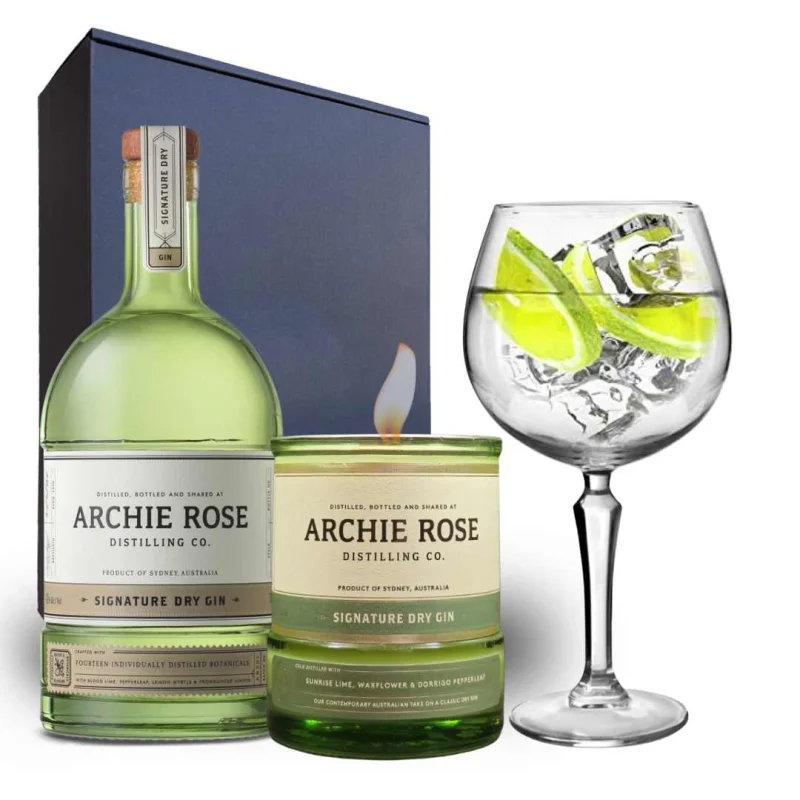 Archie Rose Signature Dry Gin & Candle Gift Hamper – includes 2 Speakeasy Gin Glasses