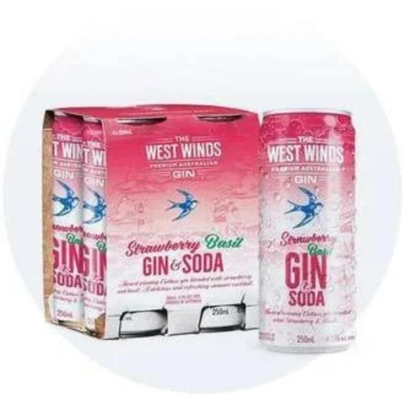 THE WEST WINDS GIN STRAWBERRY & BASIL 250ML (4 PACK)
