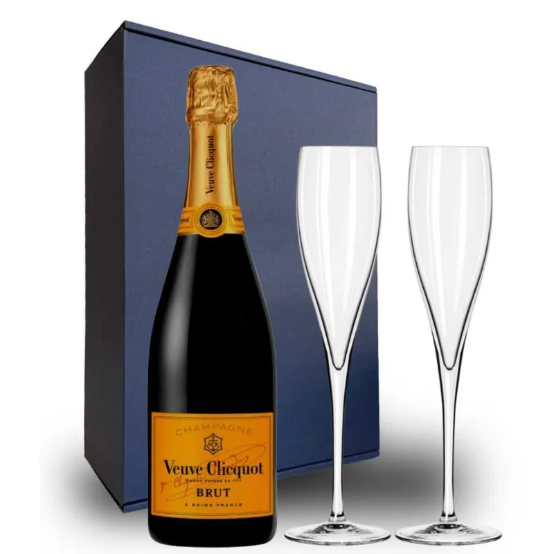 Veuve Clicquot Yellow Label Gift Hamper – Includes 2 Fine Crystal Champagne Flutes