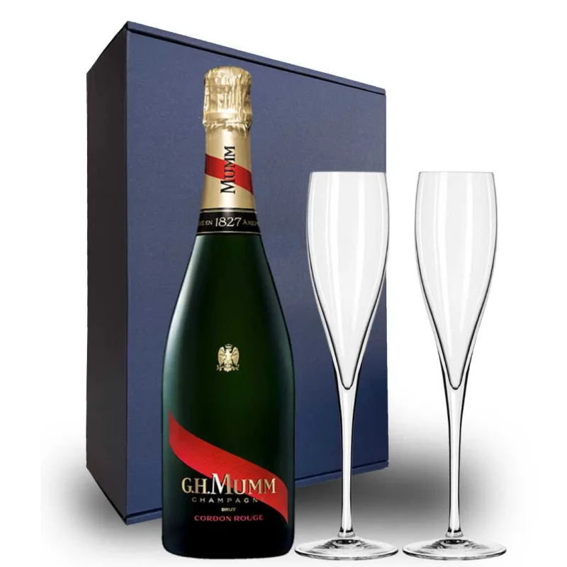 Personalised Mumm Cordon Rouge NV Gift Hamper – Includes 2 Crystal Champagne Flutes