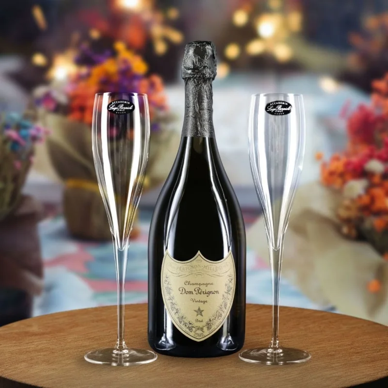 Dom Perignon Vintage Champagne Gift Hamper – Includes 2 Fine Crystal Champagne Flutes