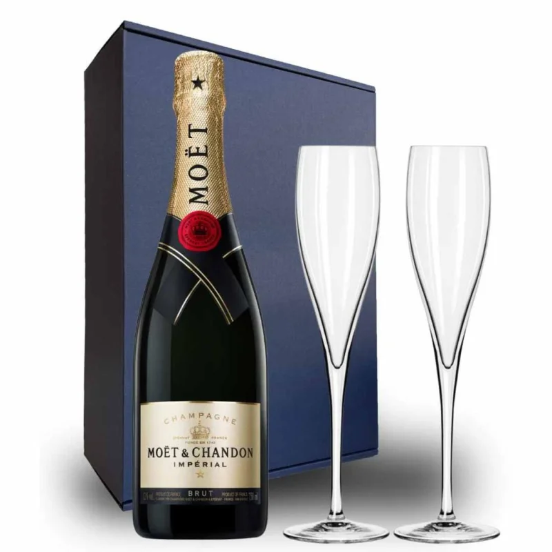 Moet & Chandon Champagne Gift Hamper – Includes 2 Fine Crystal Champagne Flutes