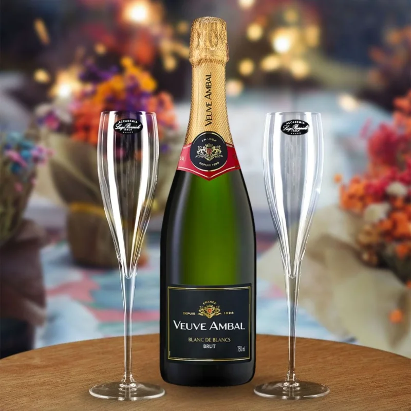 Veuve Ambal Blanc de Blancs NV  Hamper includes 2 pack Champagne Flutes