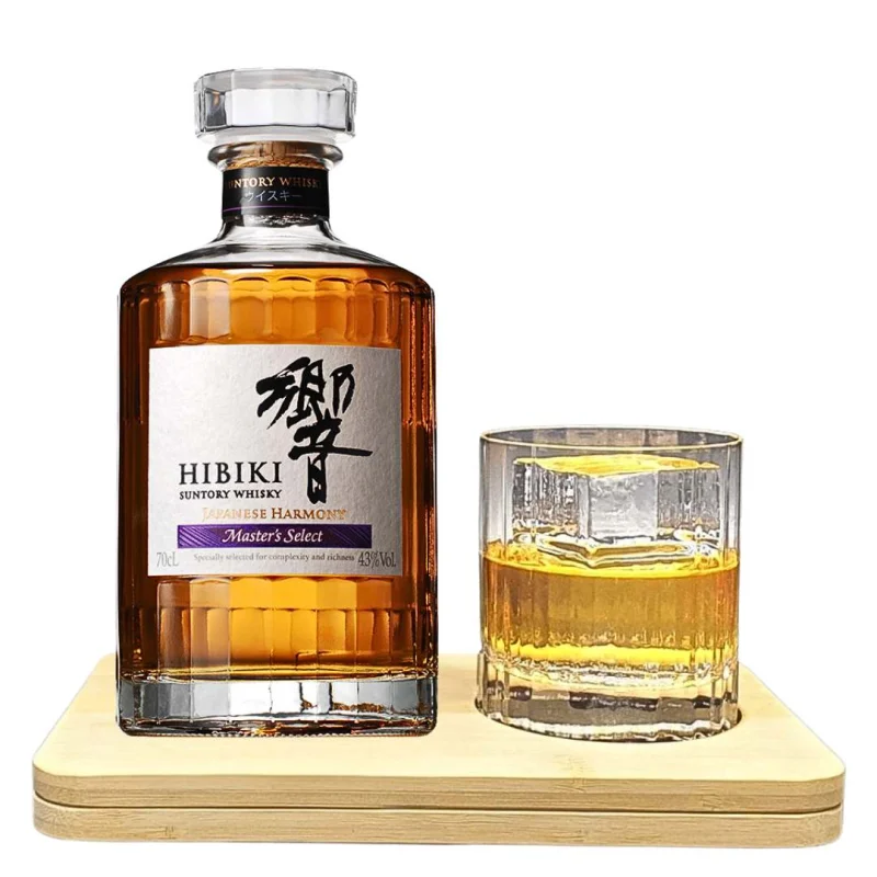 Personalised Hibiki Master’s Select Whisky Tasting Set Gift Hamper – Includes Wooden Presentation Stand and 1 Luigi Bormioli Heavy Whisky Crystal Glass